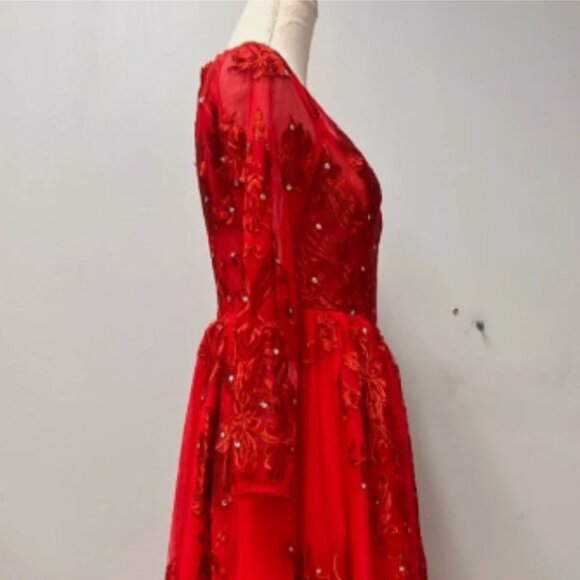 JJ's House Red Ball-Gown w/ Sweep Train Tulle Lace w/ Sequins Sz 8 196082 - Picture 5 of 13